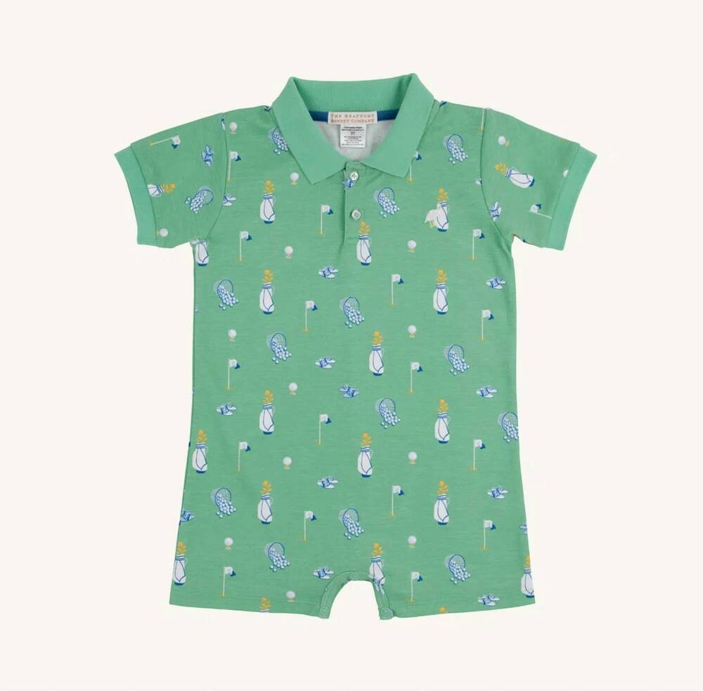 NEW THE BEAUFORT BONNET COMPANY kids' sir propers romper in clubhouse couture
